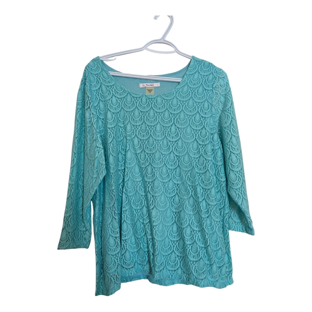 Tanjay Teal Lined Lace Long Sleeve Top Size L